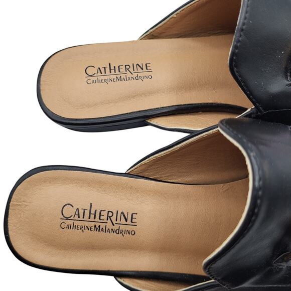 Catherine Maladrino Pika Horse bit Blck Vegan Embroidered Pink Rose Mules Sz 8.5 - Picture 9 of 10